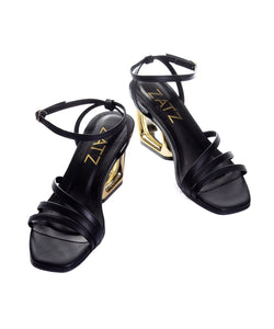 Sandália Zatz Salto Geométrico Médio Preto