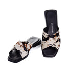 Tamanco Rasteira Bottero Animal Print Couro Preto/branco