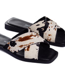 Tamanco Rasteira Bottero Animal Print Couro Preto/branco