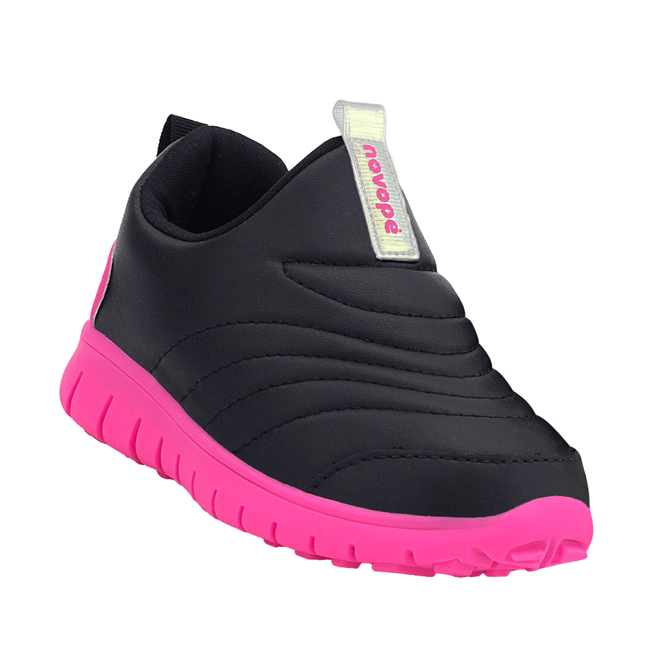 Tênis Infantil Novopé Super Flex Resistente a água Preto Pink Fluor